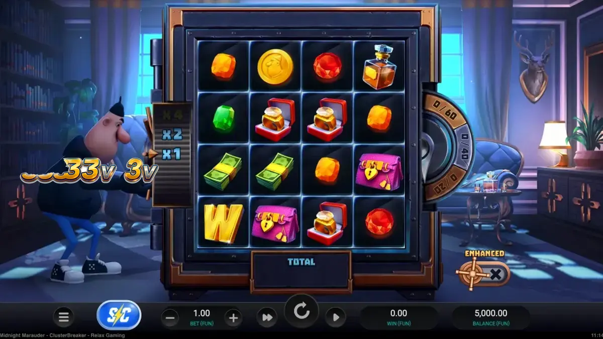 Tampilan visual permainan slot Midnight Marauder Clusterbreaker