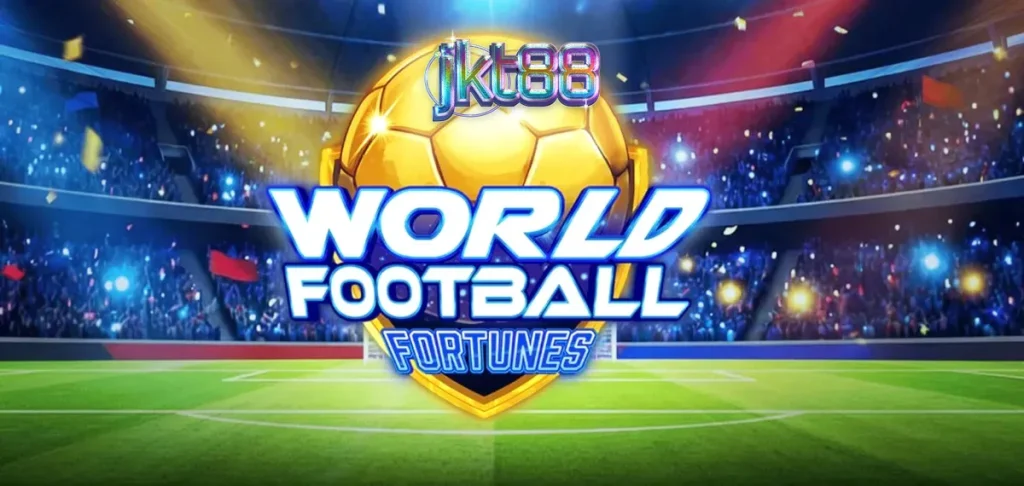 Tampilan visual slot World Football Fortunes dengan latar belakang stadion sepak bola